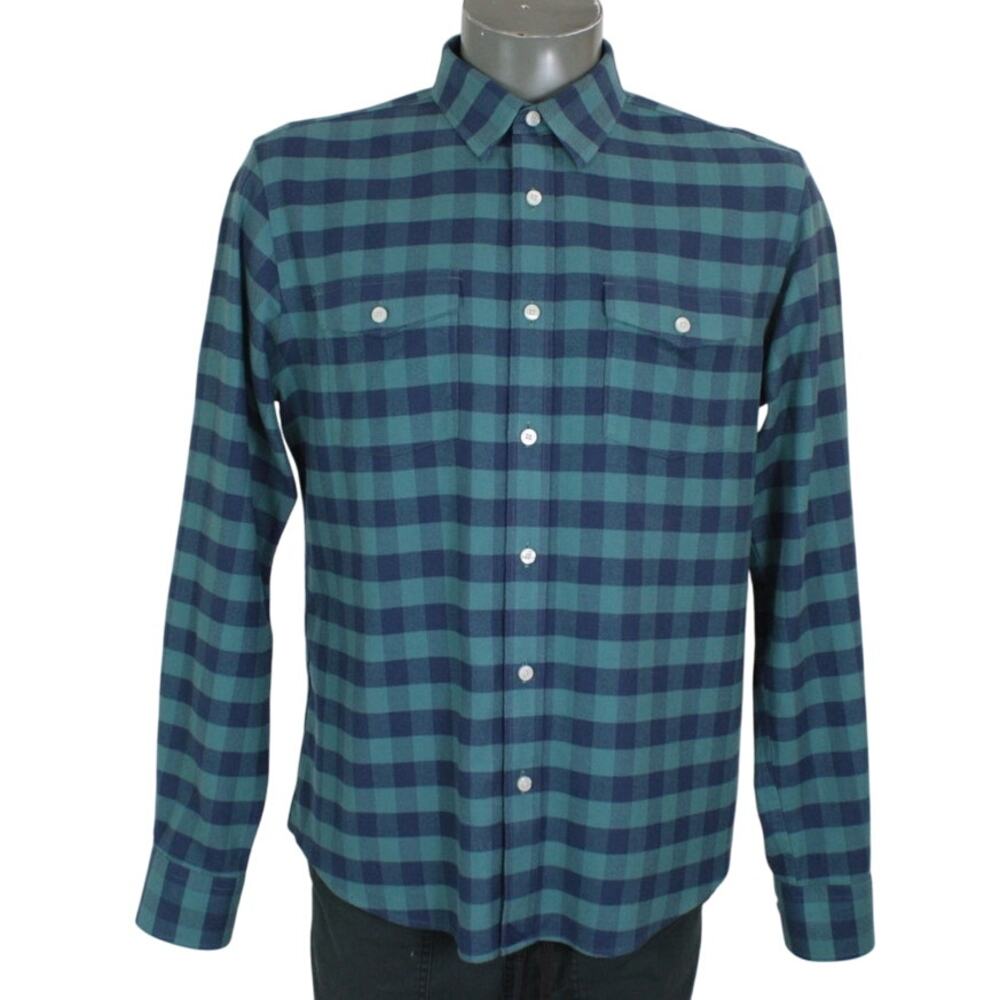 UNTUCKit Flannel Shirt Mens L Blue Buffalo Plaid Slim Fit Button Down Casual